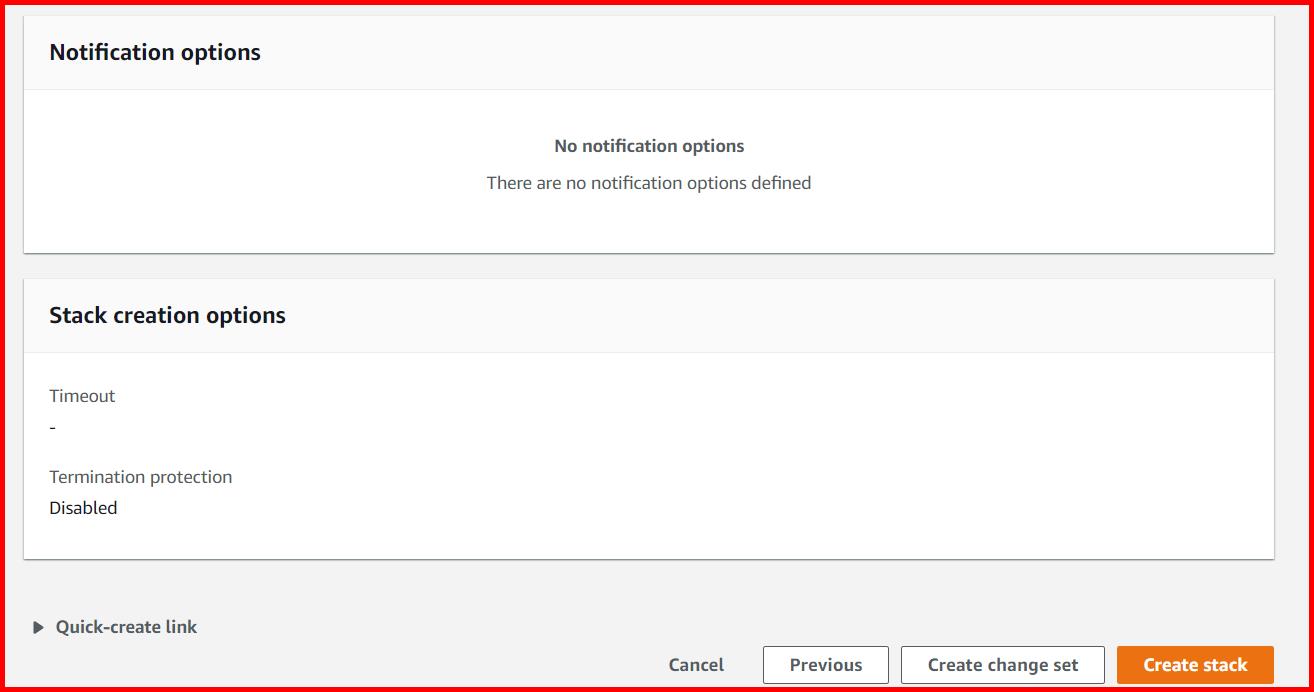 Picture showing the Create stack button for creating the new stack